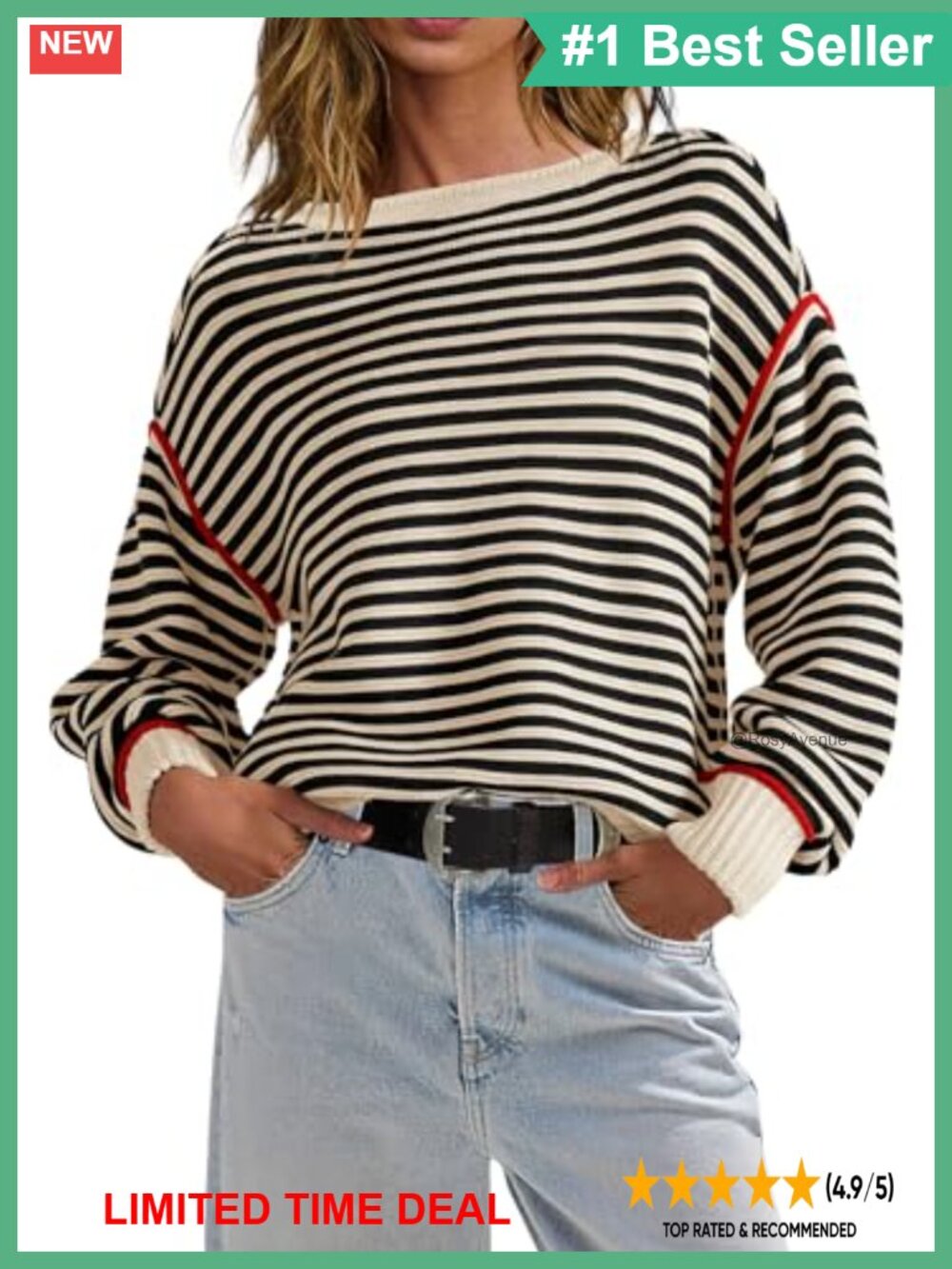 Womens Striped Oversized Sweater Rolled Boat Neck Cable Knit Tunic Pullover